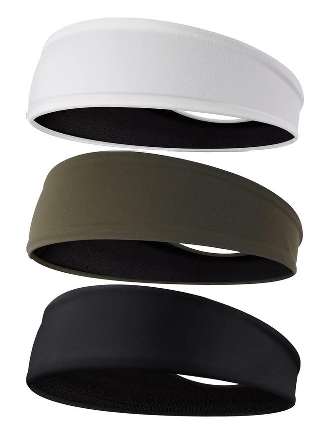PAROPKAR 3-Pack Head Band for Men, Sport Sweatbands for Running Fitness Yoga Cycling, Sweat Wicking Non Slip for Unisex (Black Olive White) - Image 1