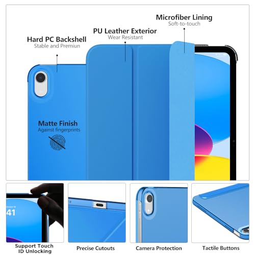 MoKo for iPad (A16) 11th Generation Case 11 Inch 2025, iPad 10th Generation Case 10.9 Inch 2022, Slim Stand Hard PC Translucent Back Shell Smart Cover, Support Touch ID, Auto Wake/Sleep, Blue Wave - Image 3