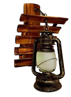 A wall lamp in the shape of a traditional lantern, with a wooden base for lighting suitable for the living room, Arabic sitting rooms, cafes, and restaurants.