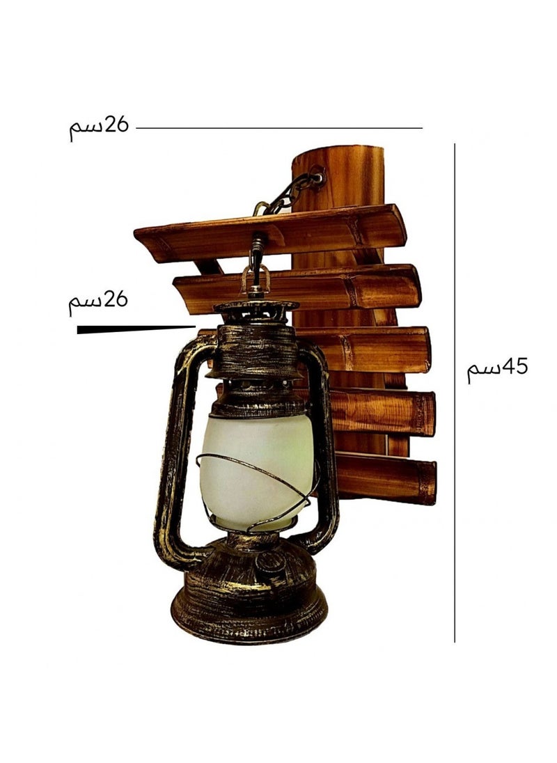 UCANDLE - A wall lamp in the shape of a traditional lantern, with a wooden base for lighting suitable for the living room, Arabic sitting rooms, cafes, and restaurants. - Image 1