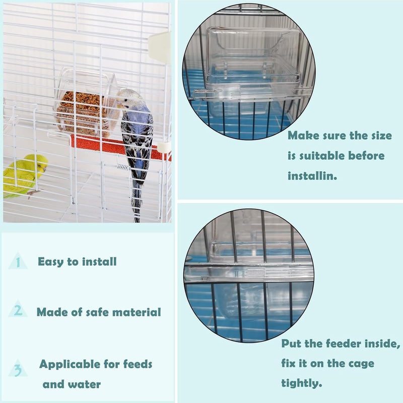 IBWell 2 Pack Bird Water Bowl Clear Bird Food Container Bird Cage Feeder No Mess Bird Feeder for Cage Parakeet Feeder with Perch - Image 3