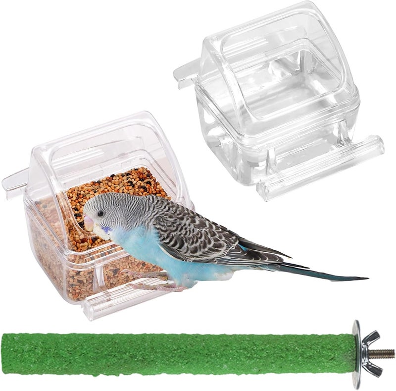 IBWell 2 Pack Bird Water Bowl Clear Bird Food Container Bird Cage Feeder No Mess Bird Feeder for Cage Parakeet Feeder with Perch - Image 1