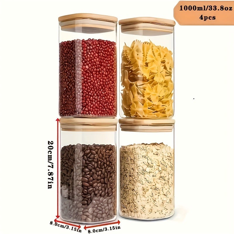 4pcs Glass Storage Jars Set, Airtight Food Containers with Wide Mouth Square Design, Microwave and Freezer Safe, Multi-Functional Flip Lid Canisters for Cookies, Snacks, Pasta, Tea, Coffee, Spices, Candy, and Grains – Ideal for Baking Supplies, Seasonings, and Bulk Food Storage - Image 3