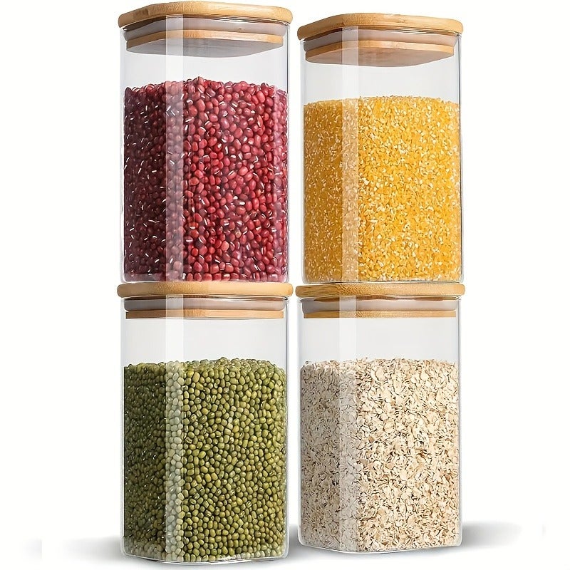 4pcs Glass Storage Jars Set, Airtight Food Containers with Wide Mouth Square Design, Microwave and Freezer Safe, Multi-Functional Flip Lid Canisters for Cookies, Snacks, Pasta, Tea, Coffee, Spices, Candy, and Grains – Ideal for Baking Supplies, Seasonings, and Bulk Food Storage - Image 2
