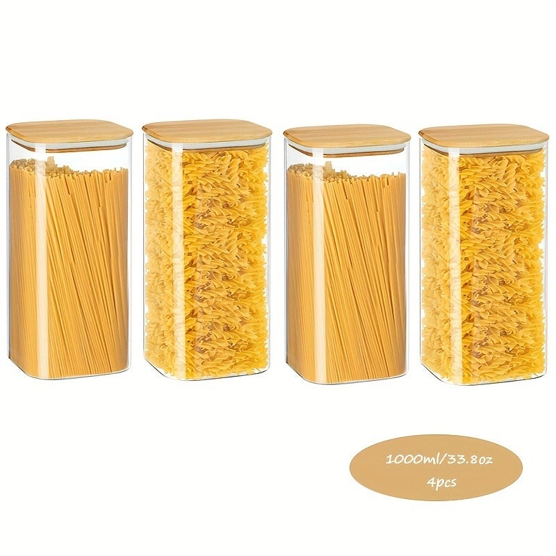 4pcs Glass Storage Jars Set, Airtight Food Containers with Wide Mouth Square Design, Microwave and Freezer Safe, Multi-Functional Flip Lid Canisters for Cookies, Snacks, Pasta, Tea, Coffee, Spices, Candy, and Grains – Ideal for Baking Supplies, Seasonings, and Bulk Food Storage - Image 1