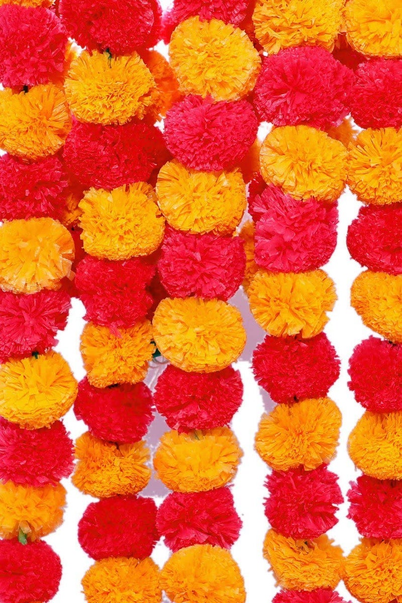 ABHAAS 10 Pcs Artificial Marigold Garlands Flower for Decoration Long Pooja Room Toran Indian genda phool for Wedding Festivals Diwali pongal (4.7 Ft/Set of 10 Mala,Orange+Light Orange) - Image 5