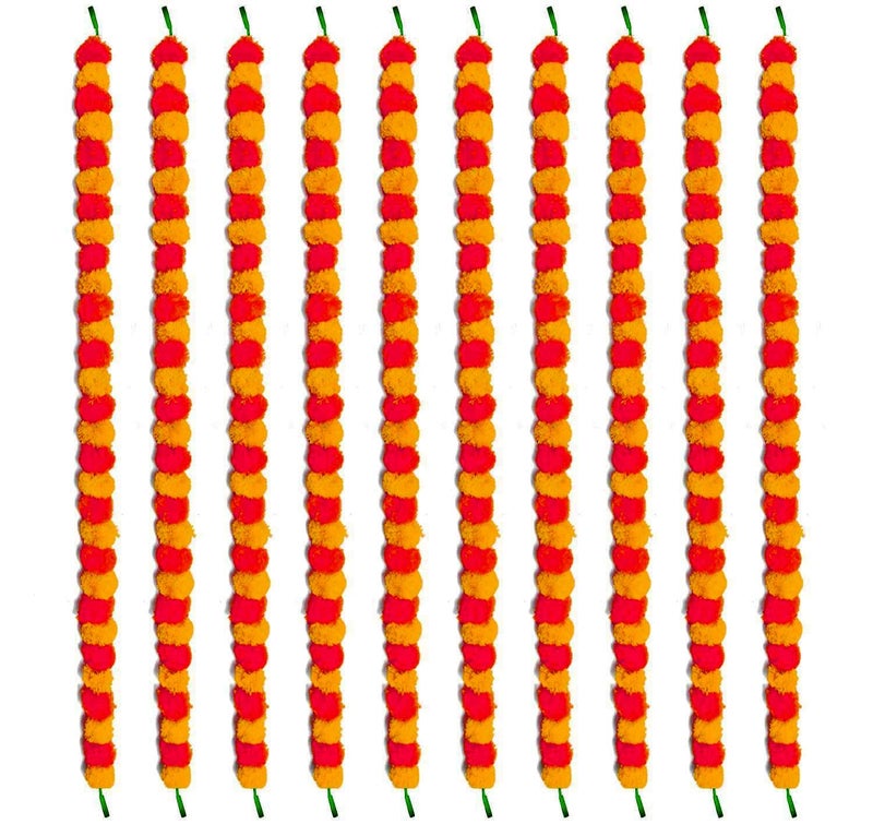ABHAAS 10 Pcs Artificial Marigold Garlands Flower for Decoration Long Pooja Room Toran Indian genda phool for Wedding Festivals Diwali pongal (4.7 Ft/Set of 10 Mala,Orange+Light Orange) - Image 2