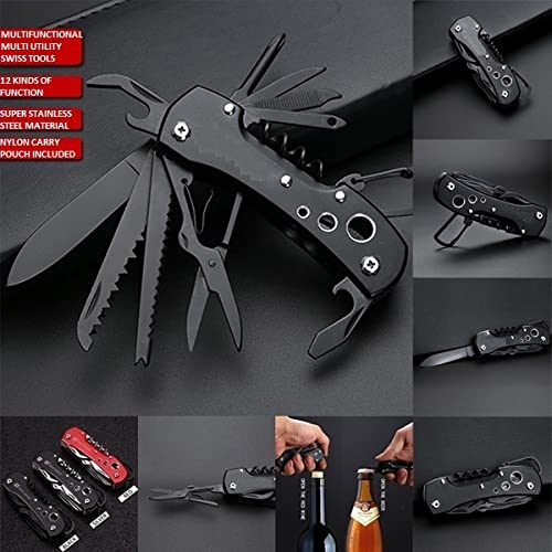 DIHAWK Multi Functional Portable Pocket Utility 15 in 1 All in One Tools Wire Cutter Pliers Bottle Opener Screwdriver Set for Indoor Outdoor and Camping Jet Black Stainless SteelLeatherAluminium - Image 5