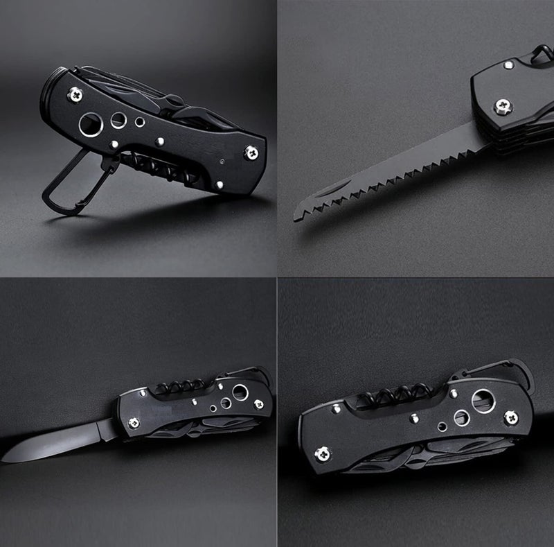 DIHAWK Multi Functional Portable Pocket Utility 15 in 1 All in One Tools Wire Cutter Pliers Bottle Opener Screwdriver Set for Indoor Outdoor and Camping Jet Black Stainless SteelLeatherAluminium - Image 3