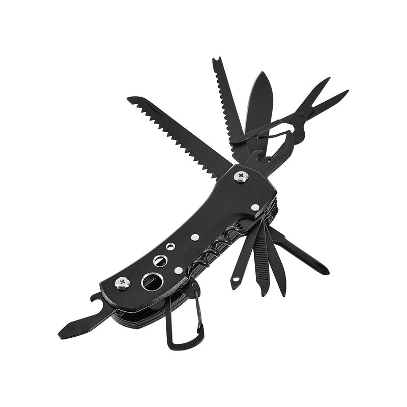 DIHAWK Multi Functional Portable Pocket Utility 15 in 1 All in One Tools Wire Cutter Pliers Bottle Opener Screwdriver Set for Indoor Outdoor and Camping Jet Black Stainless SteelLeatherAluminium - Image 1