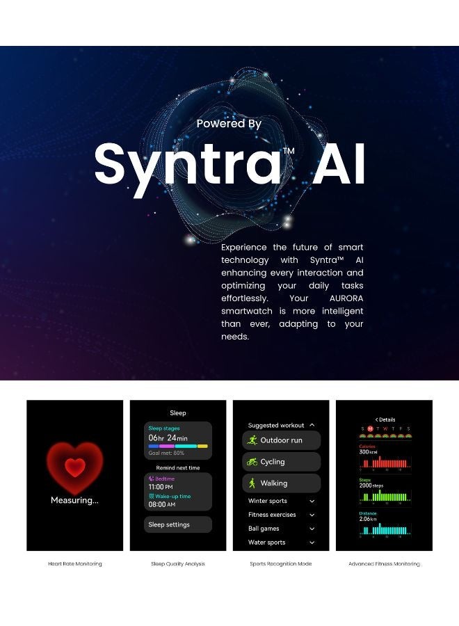 HiFuture AURORA Smartwatch, 1.43 Inch Amoled Display, Wireless Calling, Magnetic Strap, Syntra AI, IP68 Waterproof, Heart Rate Monitoring, Sleep Quality Analysis, Sports Mode, Blue