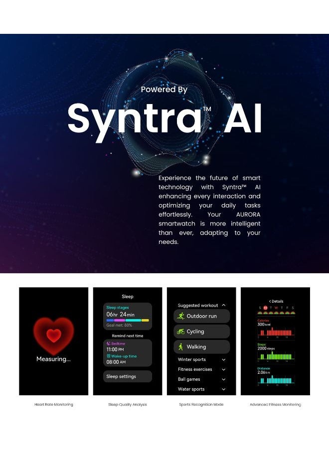 ساعة ذكية HiFuture AURORA، شاشة Amoled مقاس 1.43 بوصة، مكالمات لاسلكية، حزام مغناطيسي، Syntra AI، مقاومة للماء IP68، مراقبة معدل ضربات القلب، تحليل جودة النوم، وضع رياضي، أزرق - pzsku/ZADB8EB00E72202BC09D8Z/45/_/1740573116/1820da2e-63e6-4cf1-873b-3e87cdd6abca