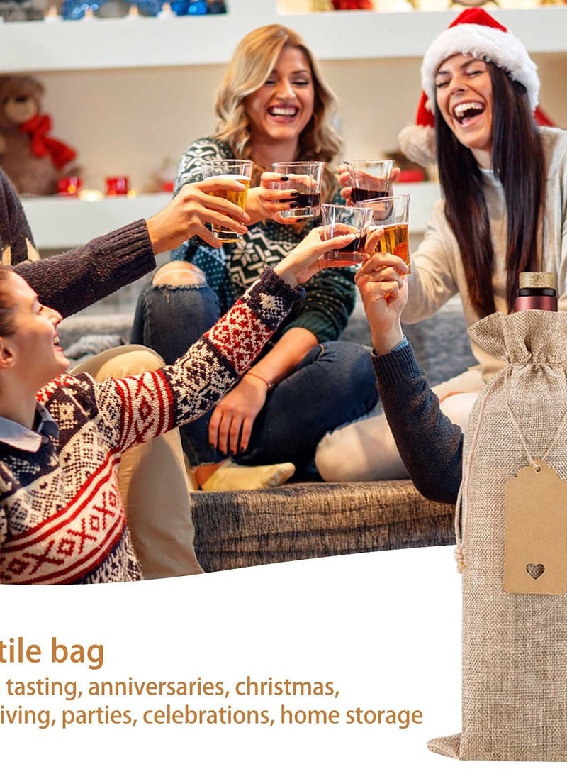 12 Pcs Reusable Burlap Wine Bags with Drawstrings and Gift Tags - Perfect for Weddings, Birthdays, Blind Tastings, Travel, Parties, and Home Storage.