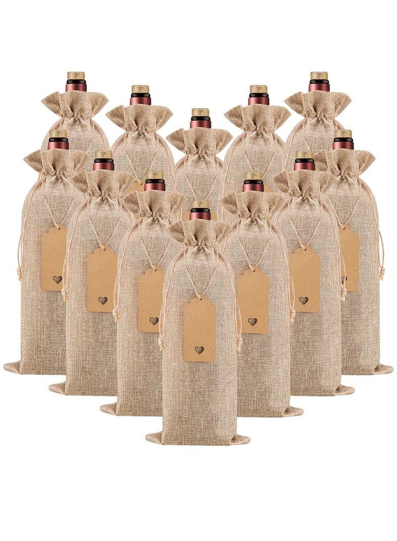 12 Pcs Reusable Burlap Wine Bags with Drawstrings and Gift Tags - Perfect for Weddings, Birthdays, Blind Tastings, Travel, Parties, and Home Storage.