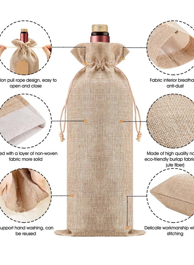 12 Pcs Reusable Burlap Wine Bags with Drawstrings and Gift Tags - Perfect for Weddings, Birthdays, Blind Tastings, Travel, Parties, and Home Storage.