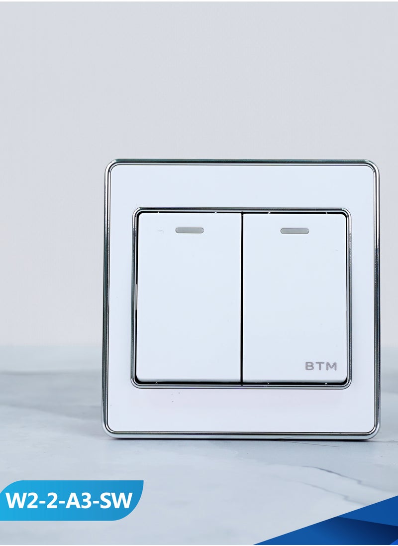 BTM Double electrical Derksen switch, 2-line, white and silver, Chinese model BTM/A3-SW  - Image 1