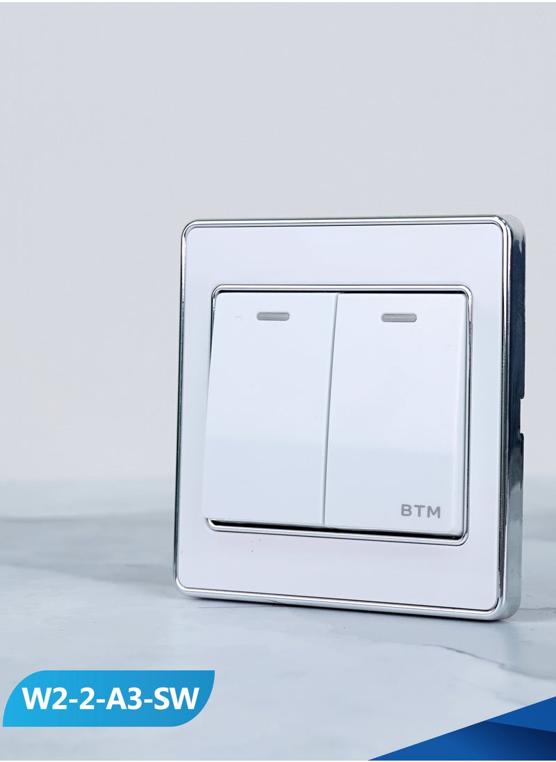 BTM Double electrical Derksen switch, 2-line, white and silver, Chinese model BTM/A3-SW  - Image 2