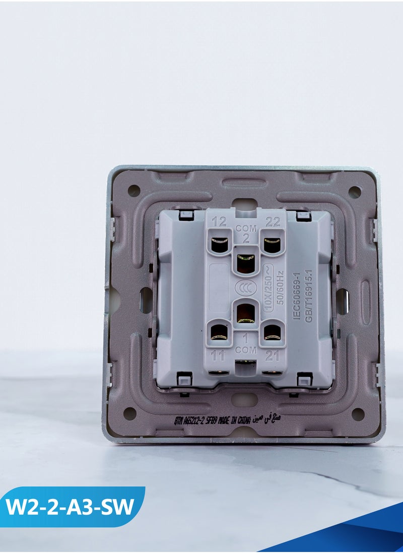 BTM Double electrical Derksen switch, 2-line, white and silver, Chinese model BTM/A3-SW  - Image 3