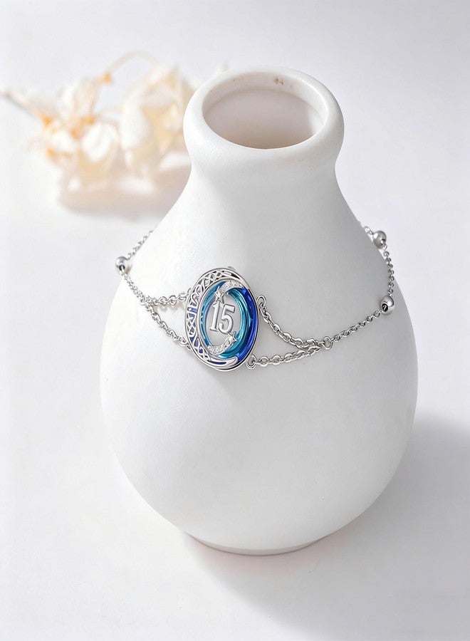 JUSTKIDSTOY 15th Birthday Quinceanera Gifts for Her 15 Year Old Birthday Bracelet Gift for Women 925 Sterling Silver Blue Crystal Bracelet Jewelry for Daughter - Image 2