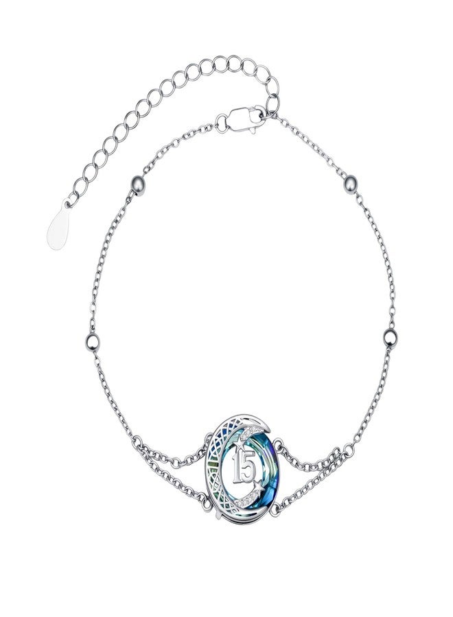 JUSTKIDSTOY 15th Birthday Quinceanera Gifts for Her 15 Year Old Birthday Bracelet Gift for Women 925 Sterling Silver Blue Crystal Bracelet Jewelry for Daughter - Image 1