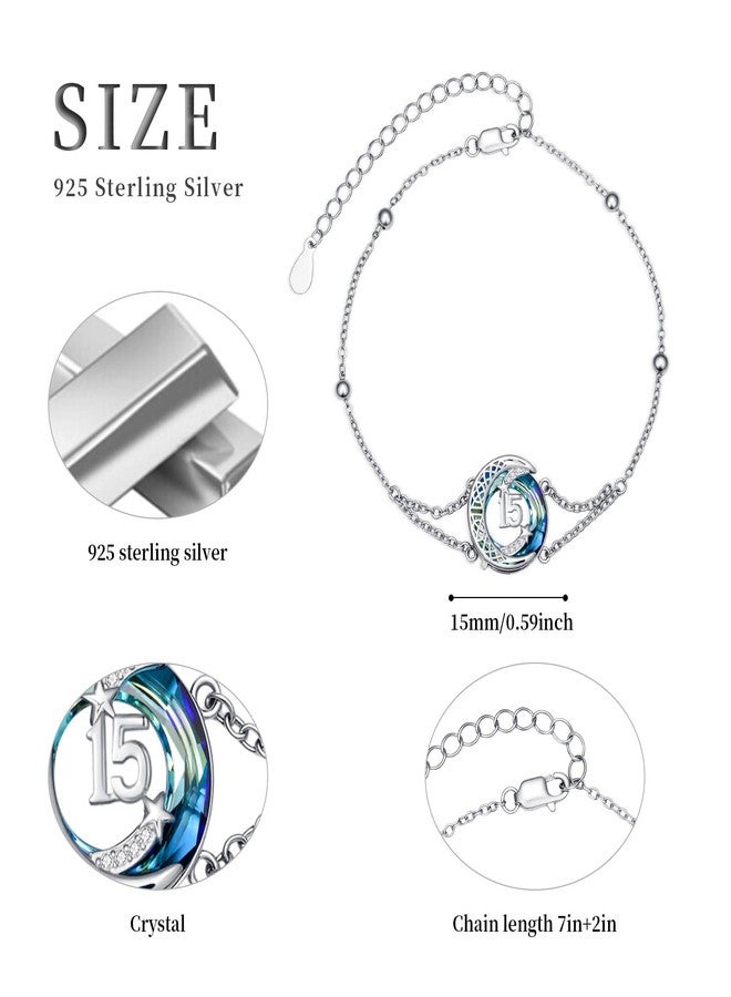 JUSTKIDSTOY 15th Birthday Quinceanera Gifts for Her 15 Year Old Birthday Bracelet Gift for Women 925 Sterling Silver Blue Crystal Bracelet Jewelry for Daughter - Image 4
