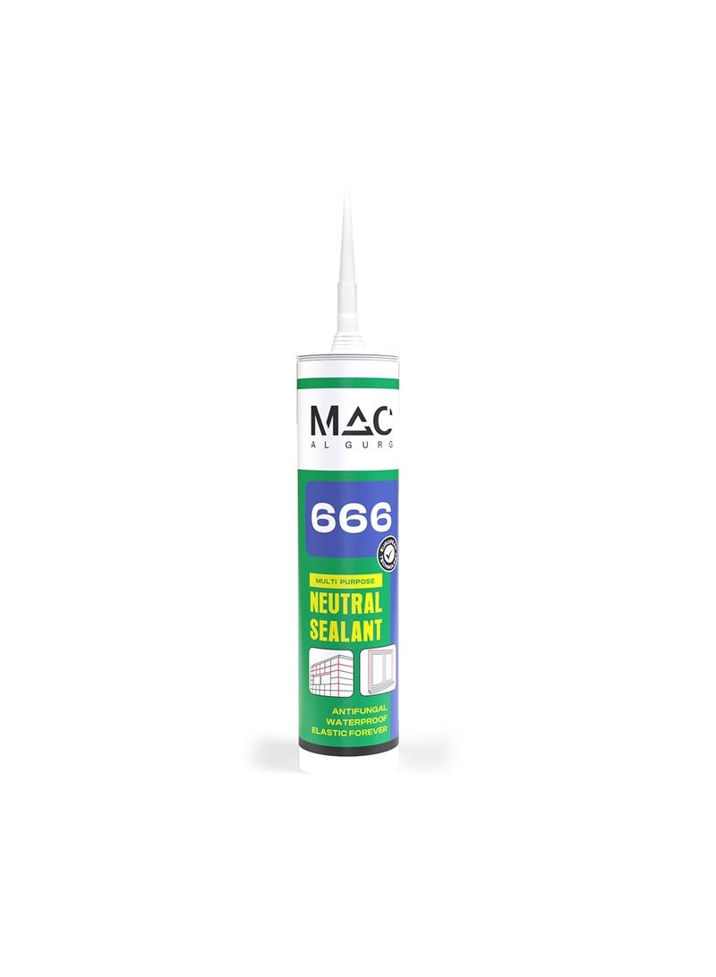 MAC AL GURG MAC 666 Muti Purpose Neutral Silicone Sealant 280ml Clear. Antifungal,Elastic Forever, Indoor & Outdoor Industrial Grade Silicone, Waterproof. European Technology - Image 1
