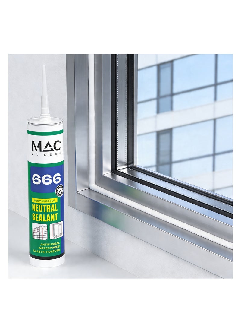 MAC AL GURG MAC 666 Muti Purpose Neutral Silicone Sealant 280ml Clear. Antifungal,Elastic Forever, Indoor & Outdoor Industrial Grade Silicone, Waterproof. European Technology - Image 2