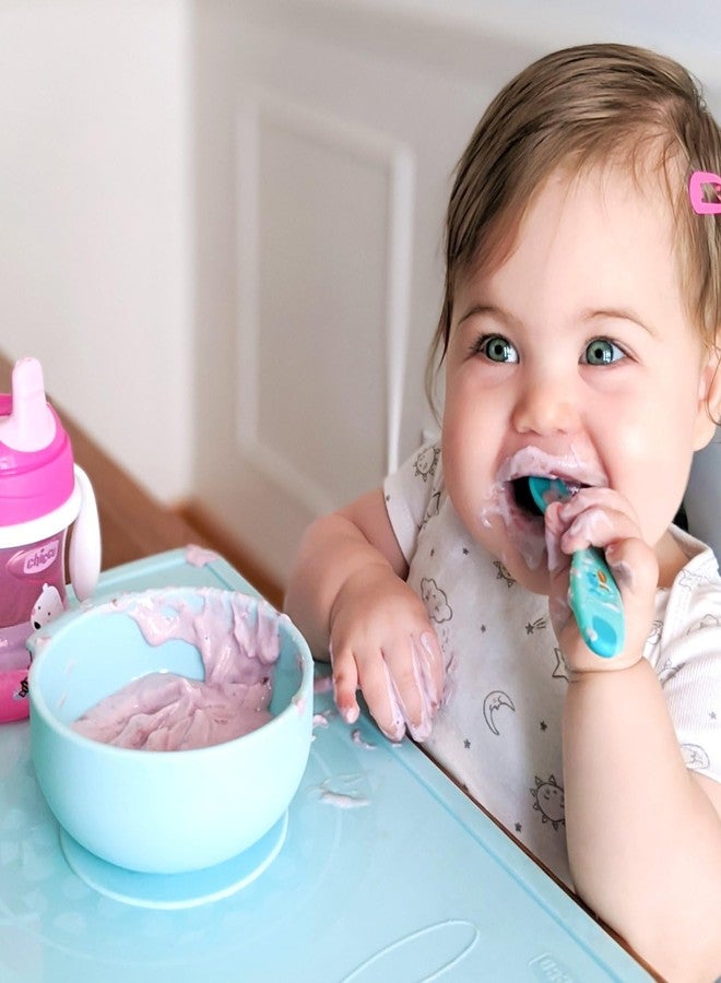 Chicco First Cutlery, Baby Spoon with Angled Tip for Self Feeding (8+ months) | Suitable For Training Toddlers, Soft & Flexible Silicone Tip (Blue) - Image 2