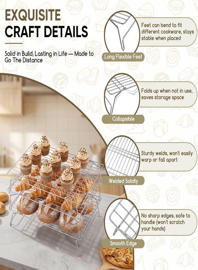 Herogo 5-Tier 15" x 10" Cooling Rack, Stainless Steel Baking Rack for Cookies, Cupcakes, and Pastries, Collapsible Space-Saving Design, Dishwasher Safe, Ideal for Baking, Roasting, and Drying - Image 4