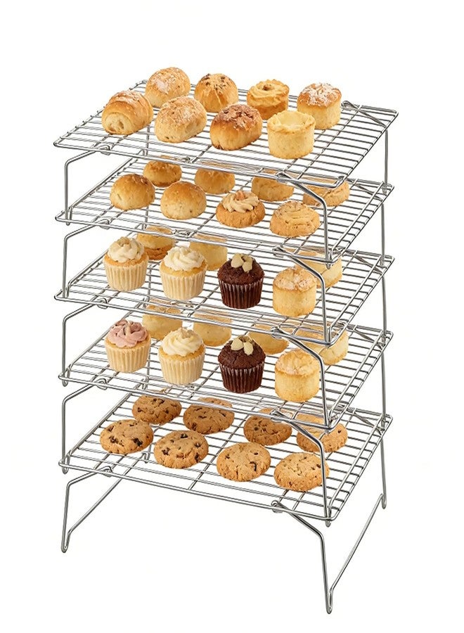Herogo 5-Tier 15" x 10" Cooling Rack, Stainless Steel Baking Rack for Cookies, Cupcakes, and Pastries, Collapsible Space-Saving Design, Dishwasher Safe, Ideal for Baking, Roasting, and Drying - Image 1