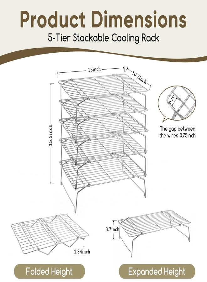 Herogo 5-Tier 15" x 10" Cooling Rack, Stainless Steel Baking Rack for Cookies, Cupcakes, and Pastries, Collapsible Space-Saving Design, Dishwasher Safe, Ideal for Baking, Roasting, and Drying - Image 2