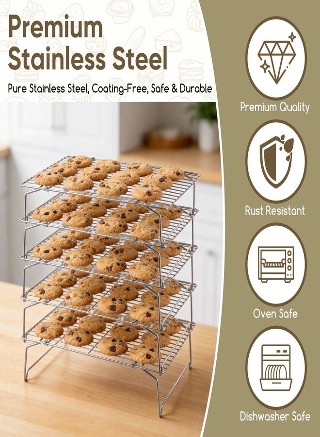 Herogo 5-Tier 15" x 10" Cooling Rack, Stainless Steel Baking Rack for Cookies, Cupcakes, and Pastries, Collapsible Space-Saving Design, Dishwasher Safe, Ideal for Baking, Roasting, and Drying - Image 3