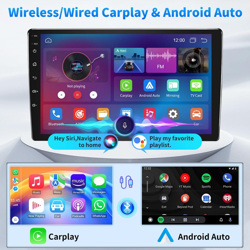 Aublinto 4+64G 10.1 inch Double Din Car Stereo Radio Upgraded for 1997 1998-2004 Ford F150 GPS Navi Head Unit Touch Screen Android 14 with Wireless Carplay Android Auto-/FM/SWC/WiFi/Bluetooth/Camera - Image 4