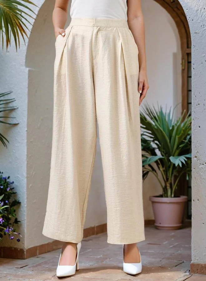 Iconic Iconic Pleat Detail Pants with Pockets and Semi-Elasticated Waist