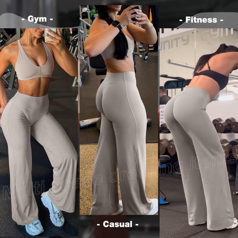 JGS1996 Wide Leg Yoga Pants Bottoms Straight Leg Leggings for Women High Waist Stretch Booty Casual Gym Workout Sweatpants Sage Green - Image 2