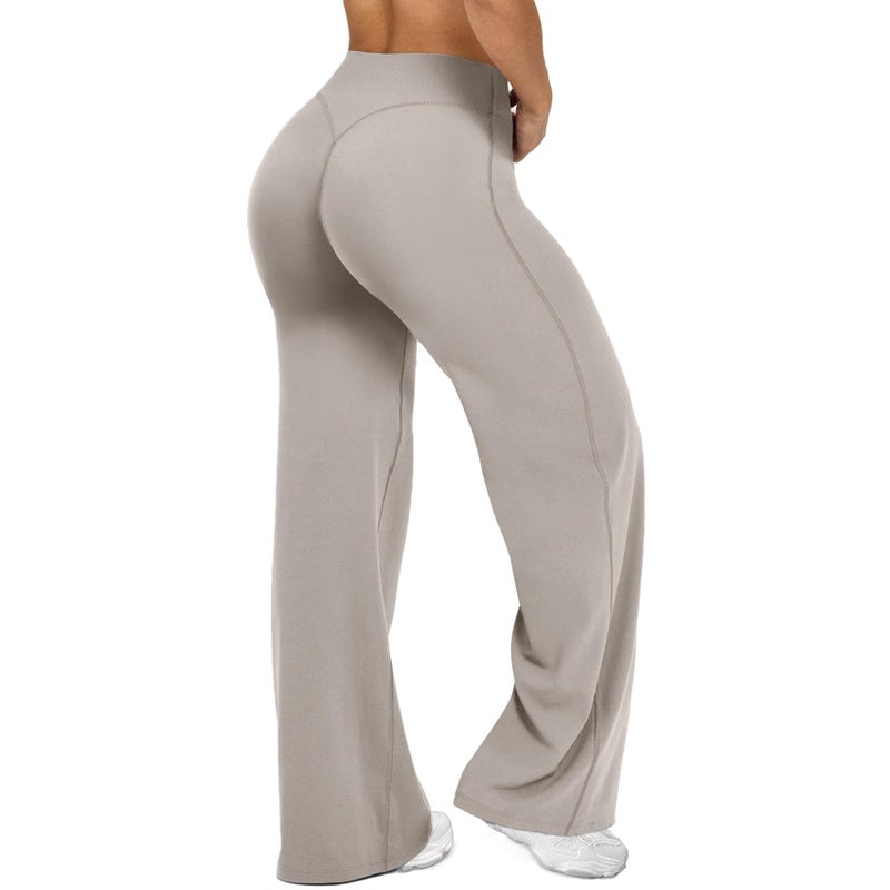 JGS1996 Wide Leg Yoga Pants Bottoms Straight Leg Leggings for Women High Waist Stretch Booty Casual Gym Workout Sweatpants Sage Green - Image 1