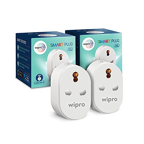 Wipro 16A Wi-Fi Smart Plug with Energy Monitoring- Suitable for Large Appliances like Geysers, Microwave Ovens, Air Conditioners (Compatible with Alexa and Google Assistant)- White (Pack of 2) - Image 1