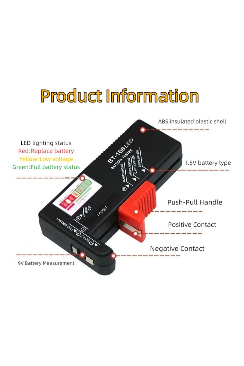 GNAFOTU LED Digital Battery Tester Checker,Multi Size for AA AAA C D 9V 1.5V Button Cell Batteries,Requires No Battery to Operate(black) - Image 3