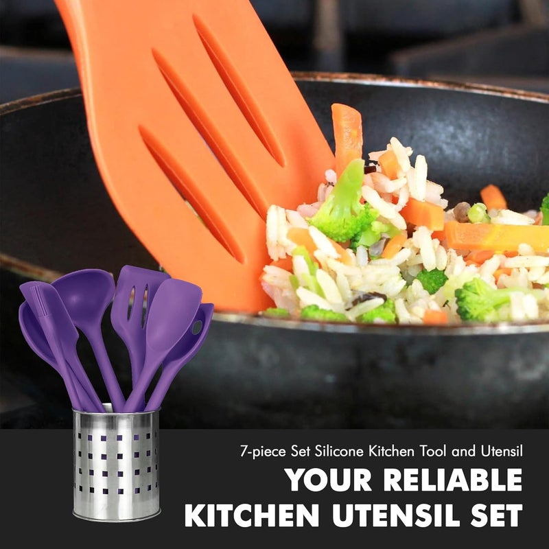Chef Craft Premium Silicone Kitchen Tool and Utensil Set, 7 Piece, Purple - Image 5