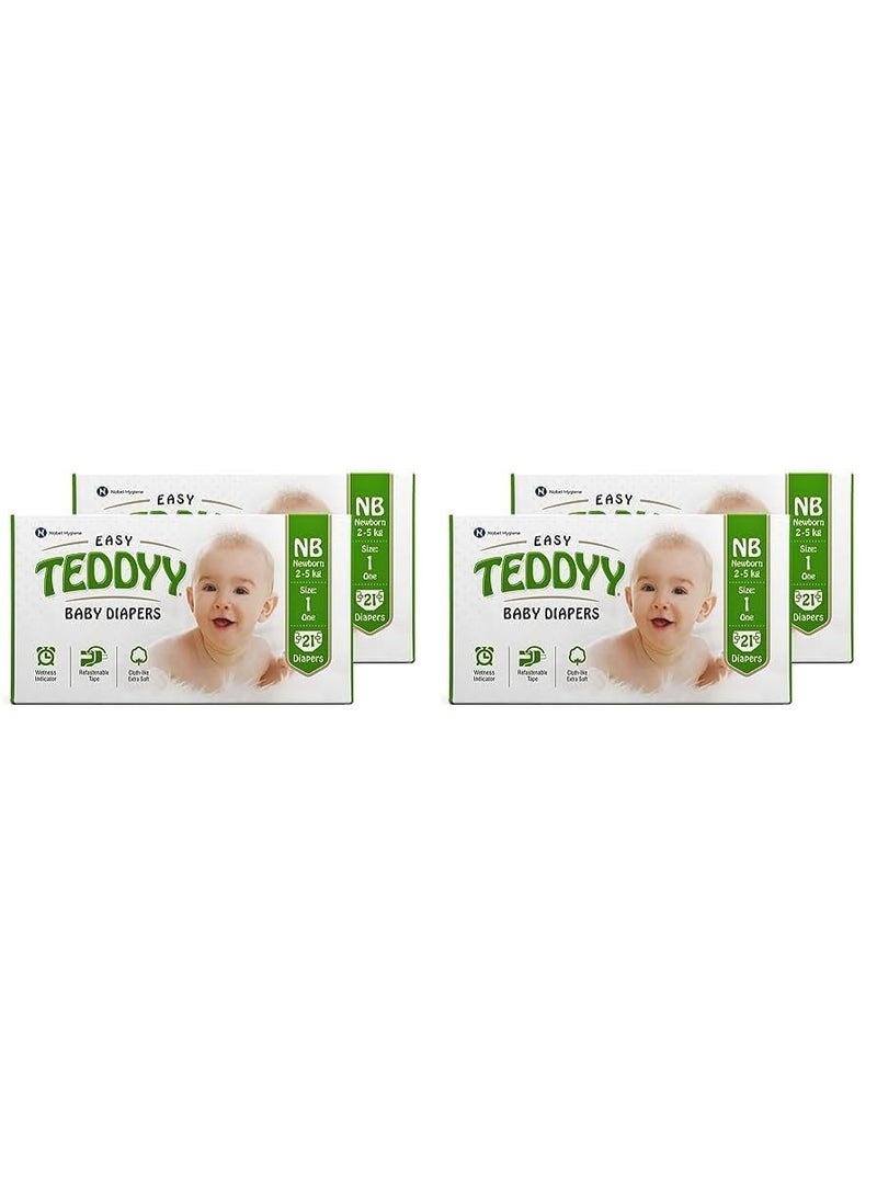 TEDDYY Baby Diapers Easy New Born 21 Count (Pack of 4), 2-5 kgs, Long Lasting Absorption, Anti - Rash - Image 1