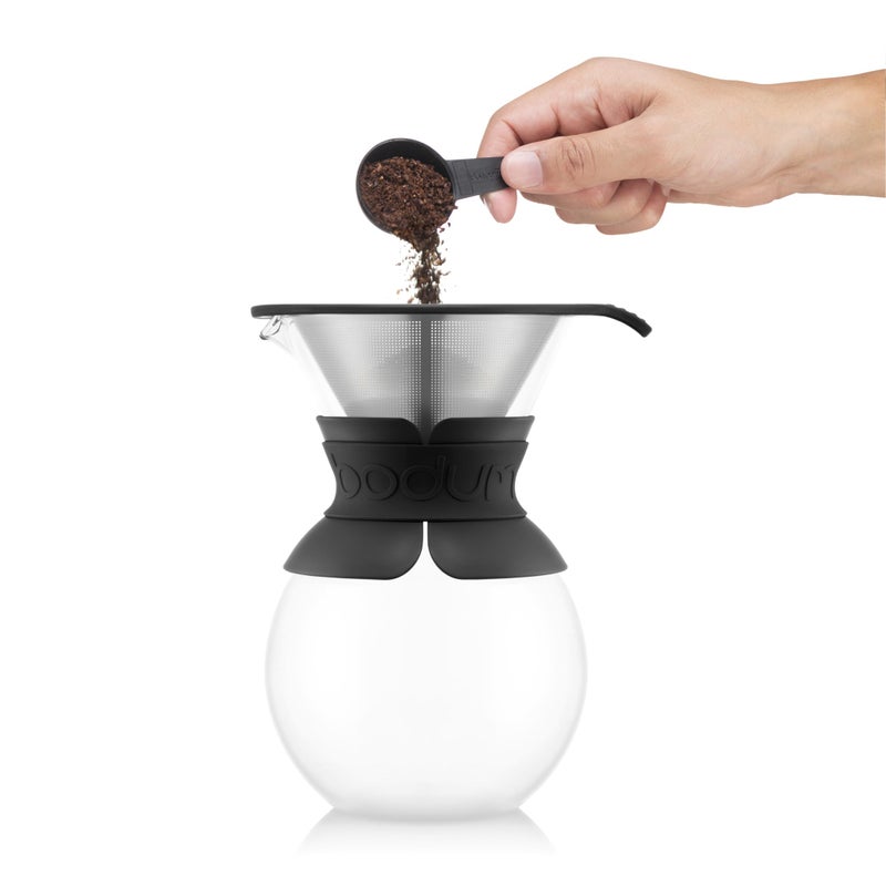 Bodum 34oz Pour Over Coffee Maker, High-Heat Borosilicate Glass with Reusable Stainless Steel Filter and Black Band Grip - Made in Portugal - Image 2