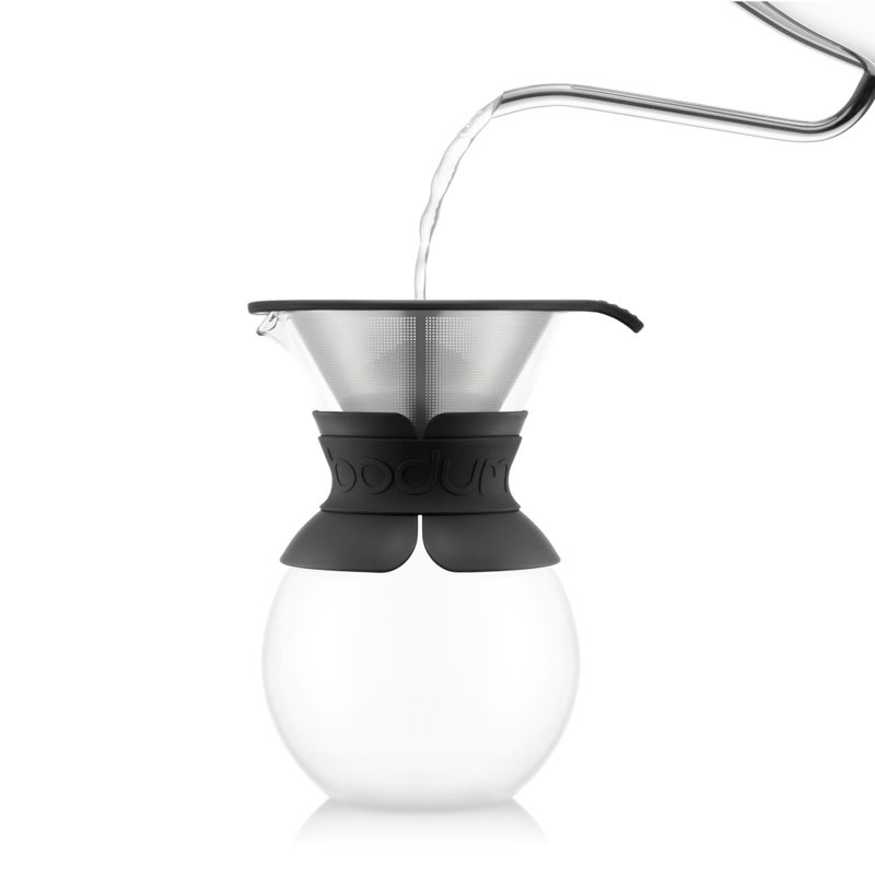Bodum 34oz Pour Over Coffee Maker, High-Heat Borosilicate Glass with Reusable Stainless Steel Filter and Black Band Grip - Made in Portugal - Image 3