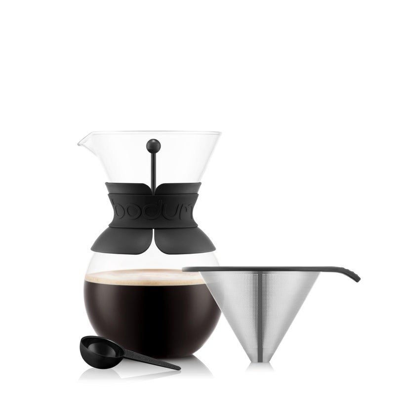 Bodum 34oz Pour Over Coffee Maker, High-Heat Borosilicate Glass with Reusable Stainless Steel Filter and Black Band Grip - Made in Portugal - Image 4
