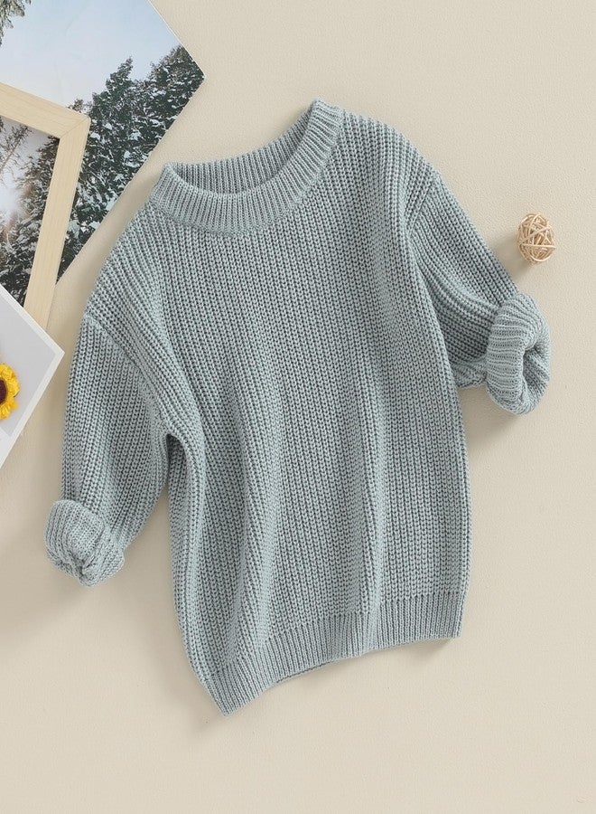 Yoawdats Toddler Baby Girl Boy Long Sleeve Knit Sweater Cute Round Neck Pullover Fall Winter Warm Tops Clothes (Grey Green, 9-12 Months) - Image 3
