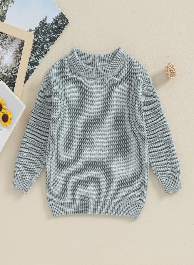 Yoawdats Toddler Baby Girl Boy Long Sleeve Knit Sweater Cute Round Neck Pullover Fall Winter Warm Tops Clothes (Grey Green, 9-12 Months) - Image 2