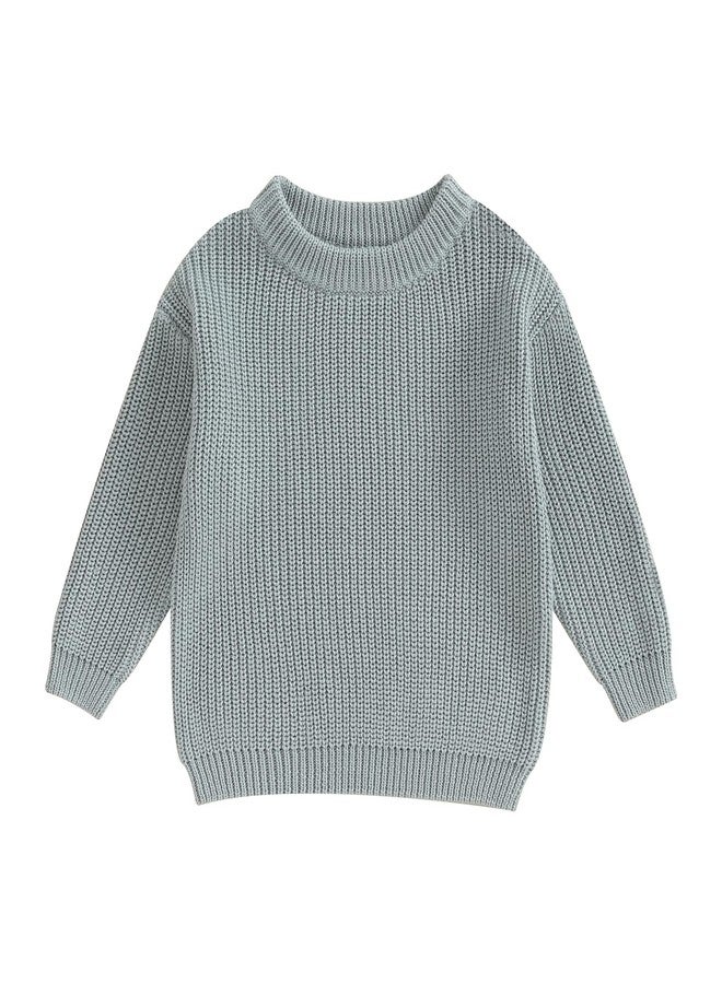 Yoawdats Toddler Baby Girl Boy Long Sleeve Knit Sweater Cute Round Neck Pullover Fall Winter Warm Tops Clothes (Grey Green, 9-12 Months) - Image 1