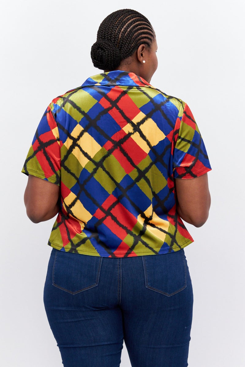 Labelrail x Franceska Perks Women Curvy Fit Pointed Collar Short Sleeve Shirt, Multicolor - Image 4