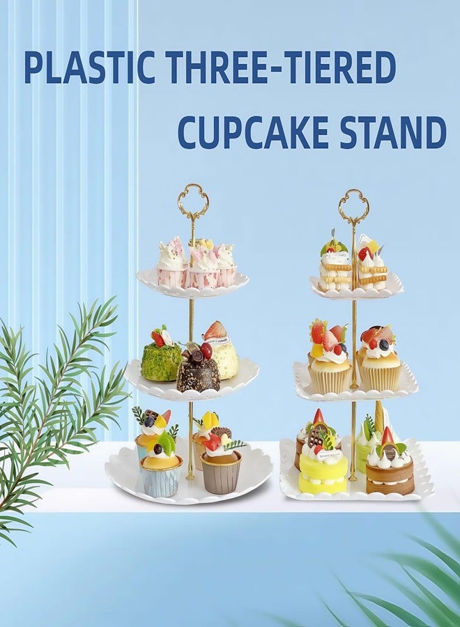 RAUVOLFIA 2 Pack of Large Dessert Cupcake Stand, 3 Tier Cup Cake Holder Tower for Tea Party/Birthday/Wedding, Plastic Tiered Serving Tray (White) - Image 2