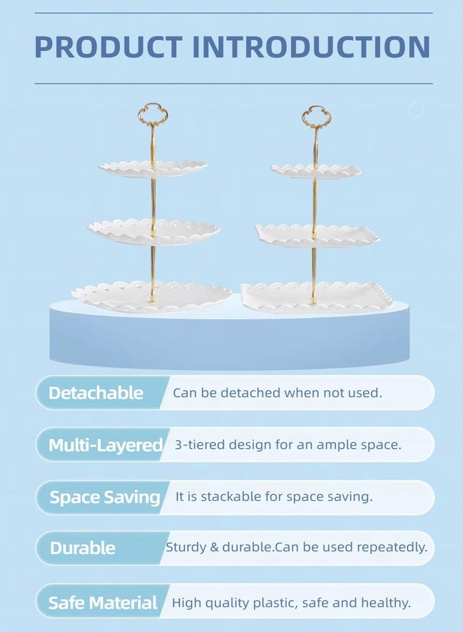 RAUVOLFIA 2 Pack of Large Dessert Cupcake Stand, 3 Tier Cup Cake Holder Tower for Tea Party/Birthday/Wedding, Plastic Tiered Serving Tray (White) - Image 4