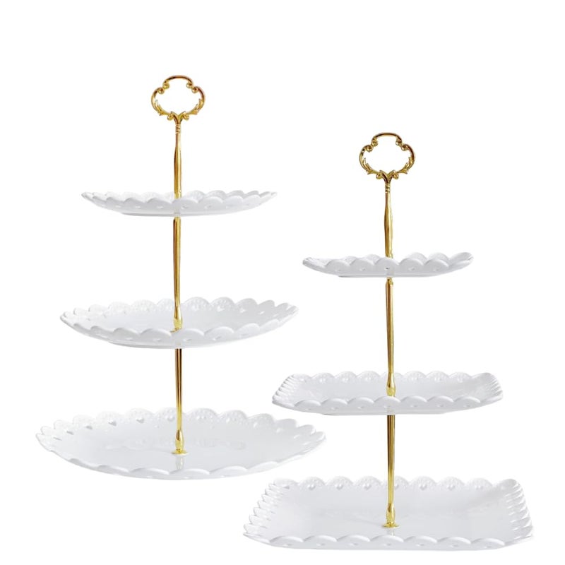 RAUVOLFIA 2 Pack of Large Dessert Cupcake Stand, 3 Tier Cup Cake Holder Tower for Tea Party/Birthday/Wedding, Plastic Tiered Serving Tray (White) - Image 1